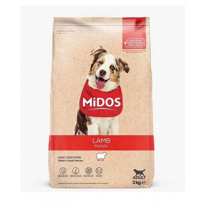 Midos Kuzu Etli ve Pirinçli Yetişkin Köpek Maması 3 Kg