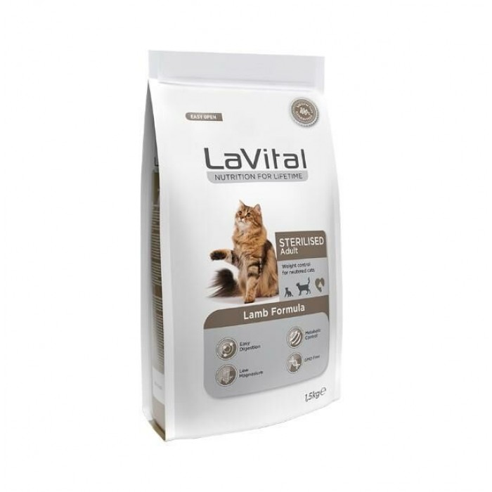 LaVital Kilo Kontrolü için Kuzulu Kısırlaştırılmış Kedi Maması 1,5kg