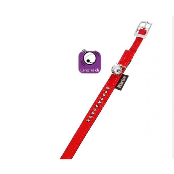 Karlie Deri Taşlı Kedi Boyun Tasması Xsmall 30cm/11Mm Kırmızı