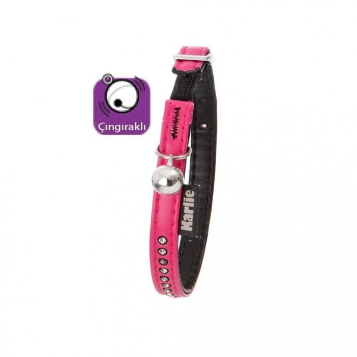 Karlie Deri Taşlı Kedi Boyun Tasması Xsmall 30cm/11Mm Pembe