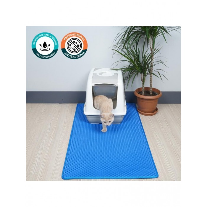 Eva Elekli Kedi Tuvalet Paspası Mavi 60 x 110 Cm