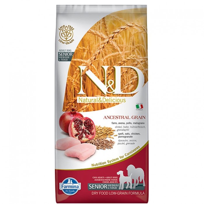 N&D Ancestral Grain - Düşük Tahıllı Tavuklu ve Narlı Orta ve Büyük Irk Yaşlı Köpek Maması 12KG
