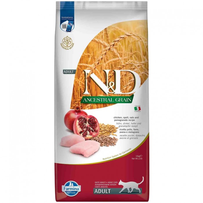 N&D Ancestral Grain - Düşük Tahıllı Tavuklu ve Narlı Yetişkin Kedi Maması 10KG	