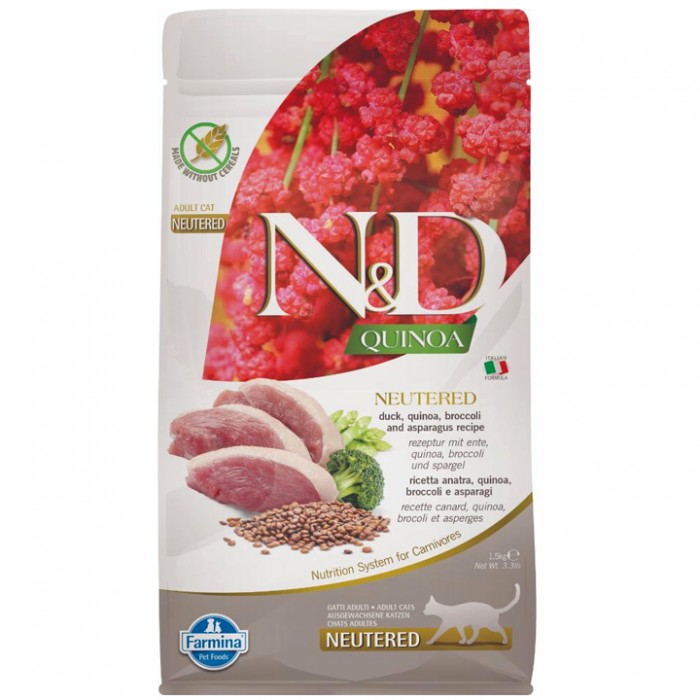 N&D Quinoa - Neutered Ördekli ve Kinoalı Tahılsız Kısırlaştırılmış Kedi Maması 1,5KG