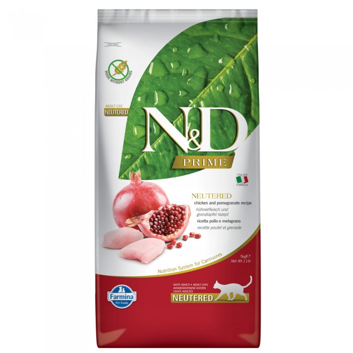 N&D Prime - Tavuklu ve Narlı Tahılsız Kısırlaştırılmış Kedi Maması 5KG