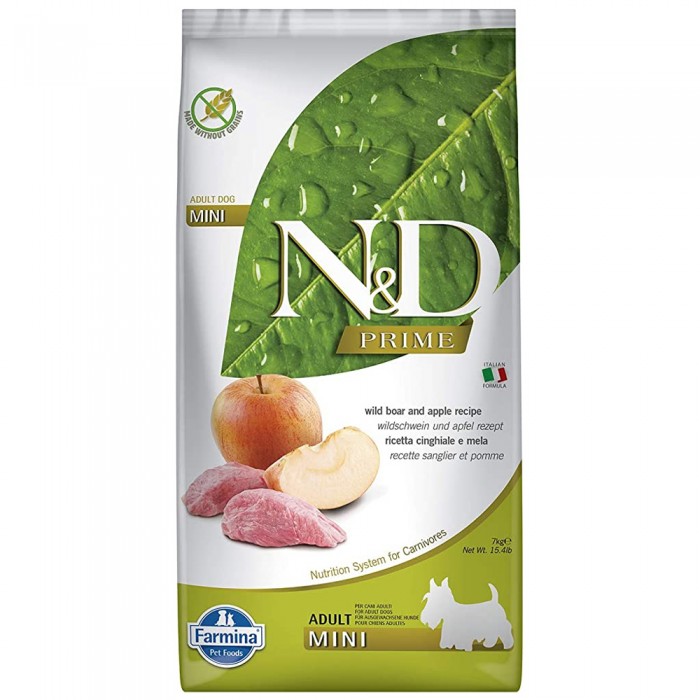 N&D Prime - Yaban Domuzlu ve Elmalı Tahılsız Küçük Irk Yetişkin Köpek Maması 7KG