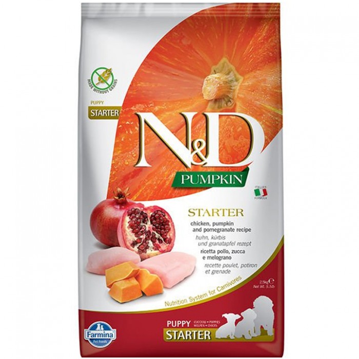 N&D Pumpkin - Starter Tavuklu, Balkabaklı ve Narlı Tüm Irklar İçin Anne ve Yavru Köpek Maması 2,5KG