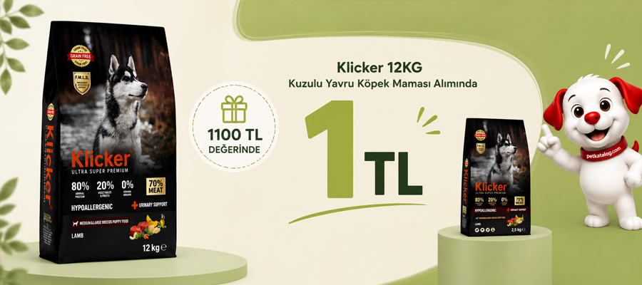 KLICKER 12KG Yavru Köpek Maması Alana 2,5KG Sadece 1TL
