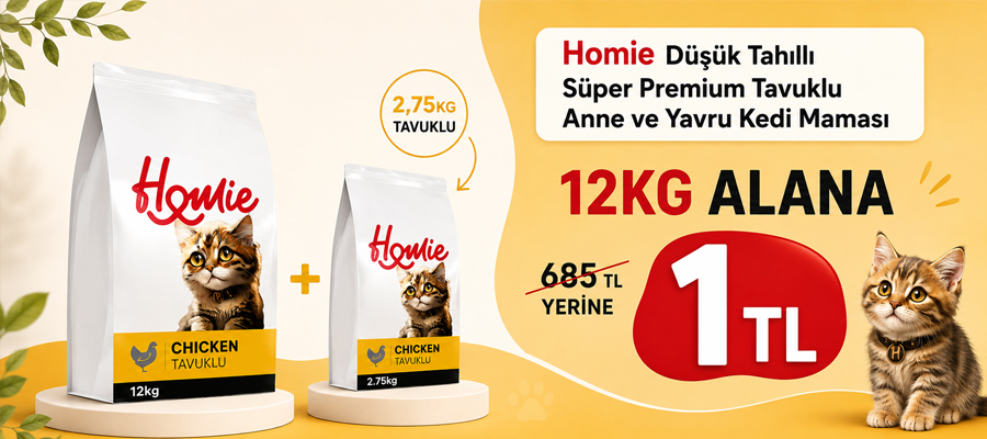 Homie 12KG Tavuklu Yavru Kedi Maması Alana 2,75KG Sadece 1 TL!