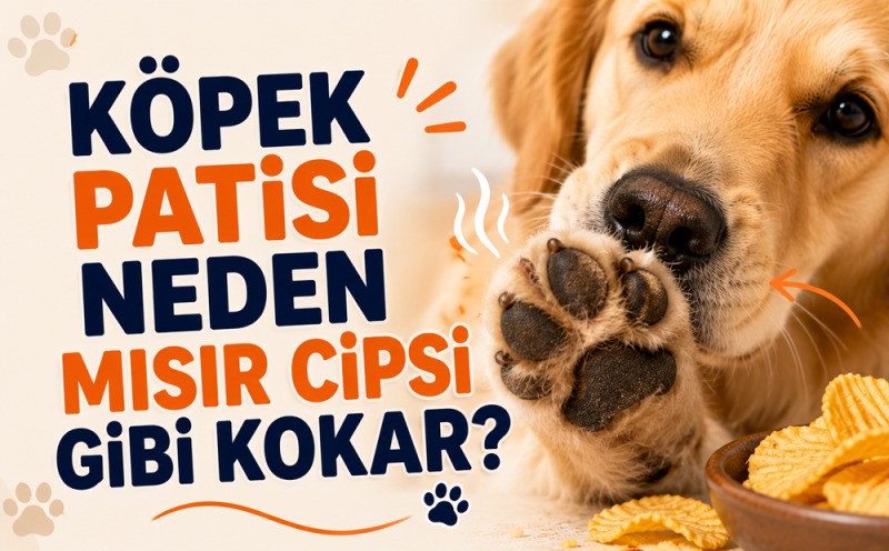 Köpek patisi neden mısır cipsi gibi kokar sorusunu açıklayan, patisini koklayan köpek ve pati kokusunun nedenlerini anlatan görsel