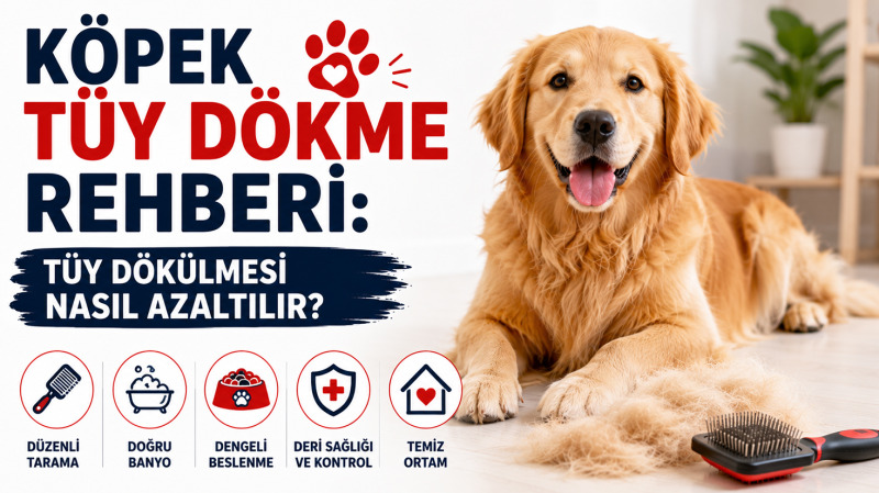 Mevsimsel tüy dökme döneminde uygun bir fırçayla taranan köpek