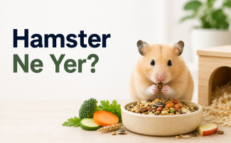 Hamster ne yer sorusunu açıklayan, ana yem, taze gıdalar, protein kaynakları ve temiz su ile sağlıklı beslenen hamster