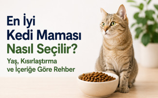 Yaş, kısırlaştırma ve içerik kriterlerine göre kedi maması seçimini anlatan kedi ve mama kapları