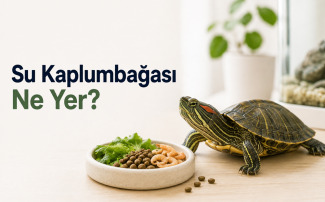 Su kaplumbağası ne yer sorusunu açıklayan, yeşillikler, hayvansal gıdalar, sebzeler ve kaplumbağa yemi ile dengeli beslenen su kaplumbağası