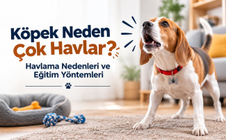 Köpek neden çok havlar sorusunu açıklayan, ev ortamında havlayan köpek ve havlama nedenleri ile eğitim yöntemlerini anlatan rehber görseli