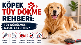 Mevsimsel tüy dökme döneminde uygun bir fırçayla taranan köpek