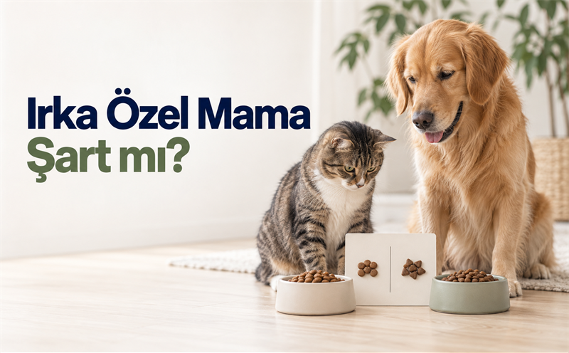 İki mama kabı ve mama taneleri bulunan kartların yanında kedi ve köpek