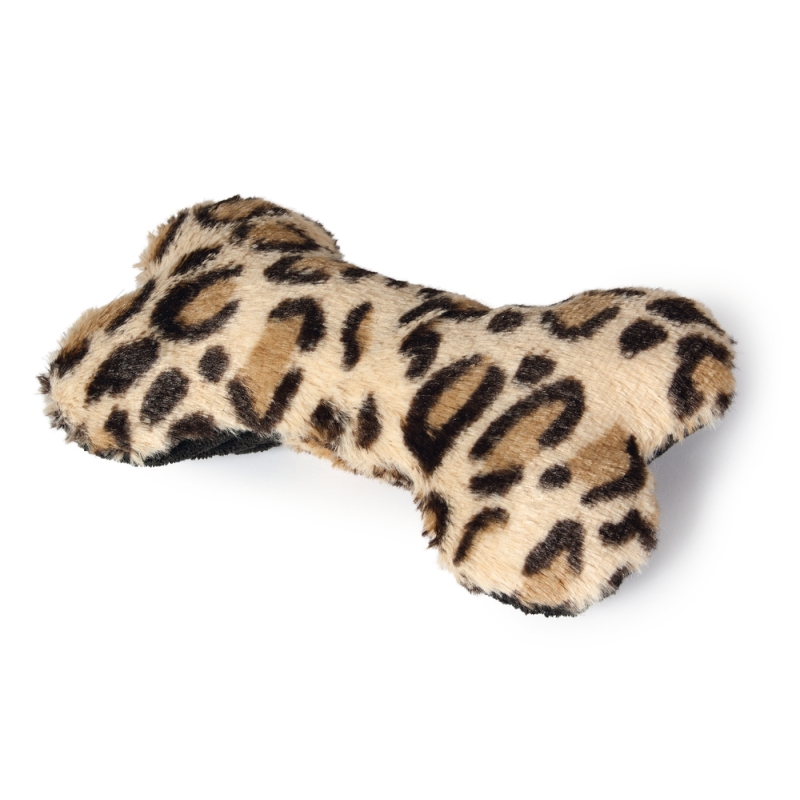 Karlie Kemik Şeklinde Peluş Evcil Hayvan Oyuncağı Leopar Desenli