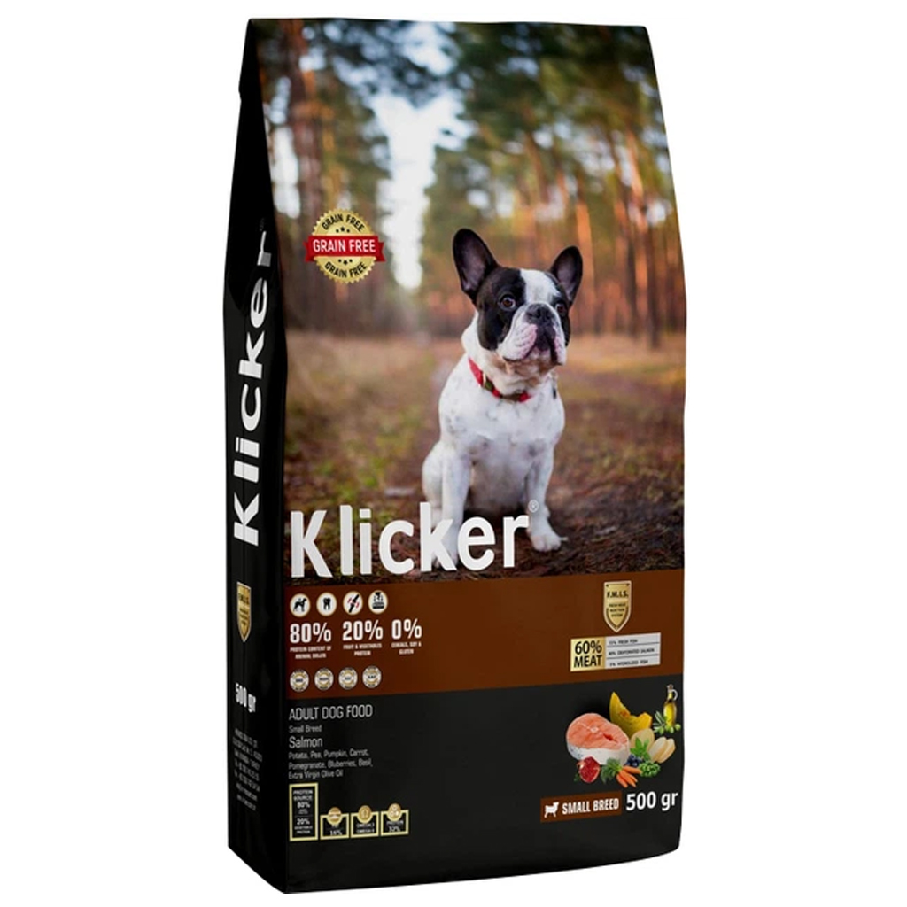 Klicker HypoAllergenic Glutensiz Tahılsız Somonlu Küçük Irk Yetişkin Köpek Maması 500GR