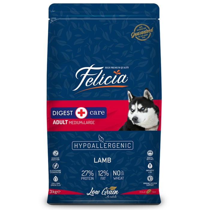 Felicia HypoAllergenic Az Tahıllı Kuzulu Yetişkin Orta-Büyük Irk Köpek Maması 3Kg