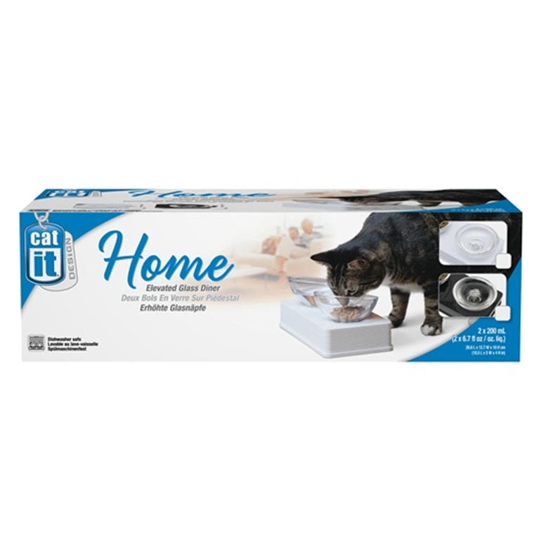 Hagen Catit Cam Kaseli Kedi Köpek Mama ve Su Kabı 200 ml x 2 Siyah