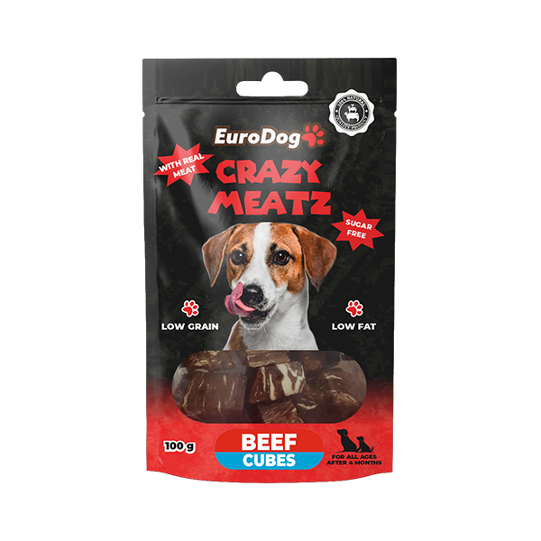 EuroDog Crazy Meatz Biftekli Küp Şekersiz Köpek Ödül Maması 100gr
