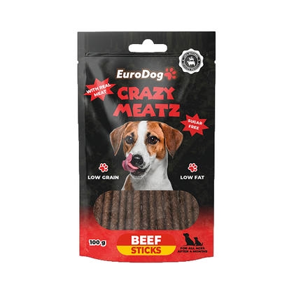 EuroDog Crazy Meatz Biftekli Çubuk Şekersiz Köpek Ödül Maması 100gr