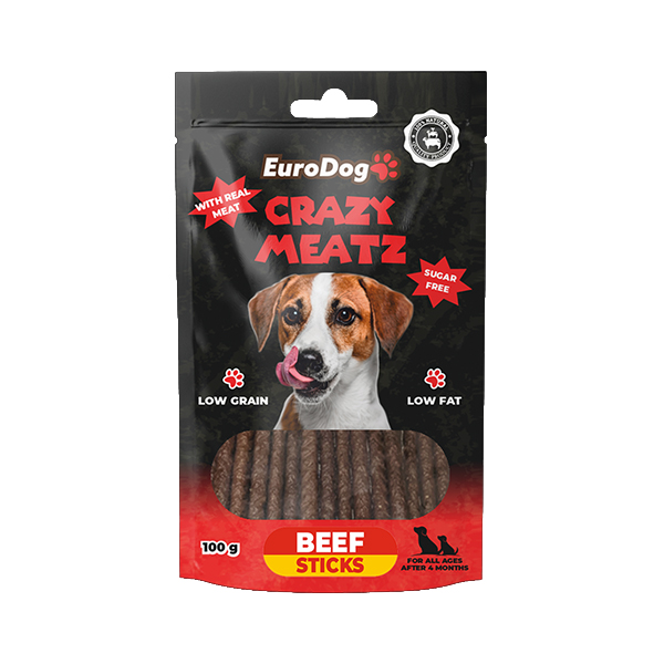 EuroDog Crazy Meatz Biftekli Çubuk Şekersiz Köpek Ödül Maması 100gr