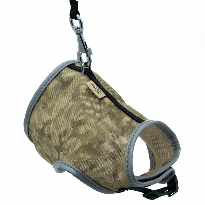 Cattie Havalı Kumaş Kedi Göğüs ve Gezdirme Tasma Takımı 25-30 Cm Kamuflaj