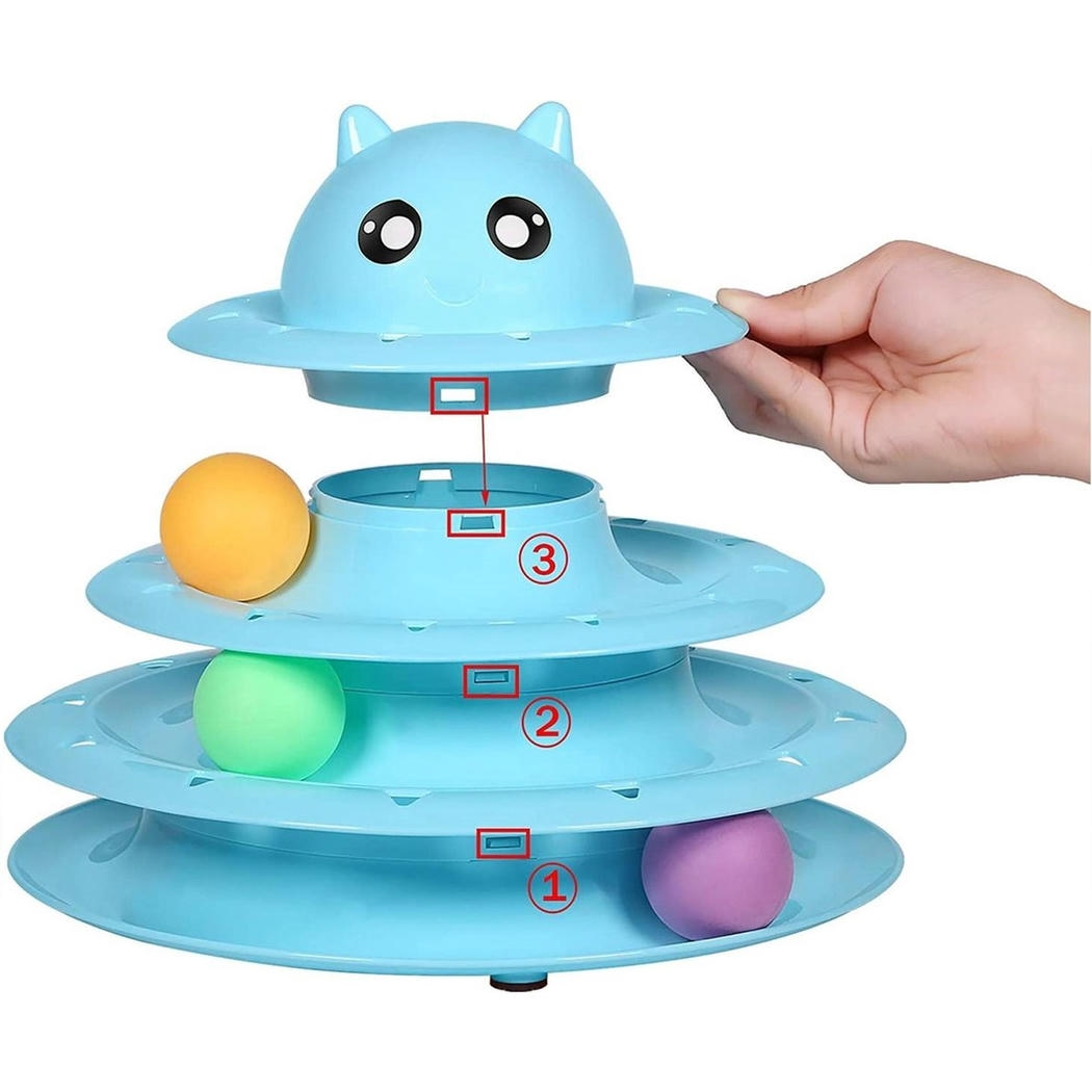 Petzoom Kedi Kafalı Oyuncak Üç Katlı Toplu Yuvarlak (Karışık Renklerde)