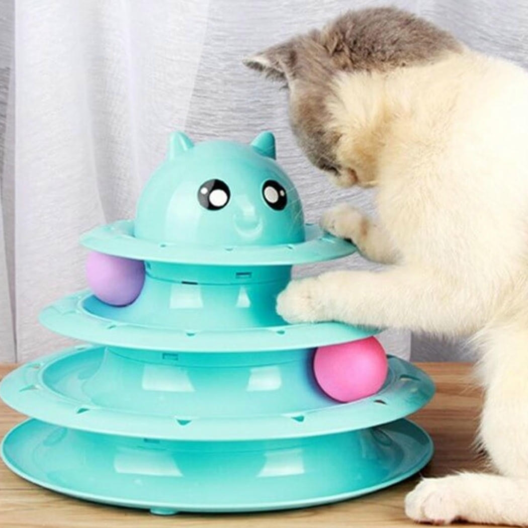 Petzoom Kedi Kafalı Oyuncak Üç Katlı Toplu Yuvarlak (Karışık Renklerde)