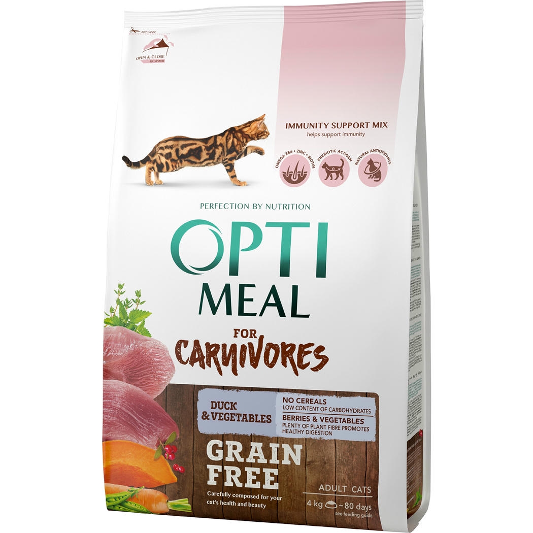 OptiMeal Tahılsız Ördekli-Sebzeli Yetişkin Kedi Maması 4 KG