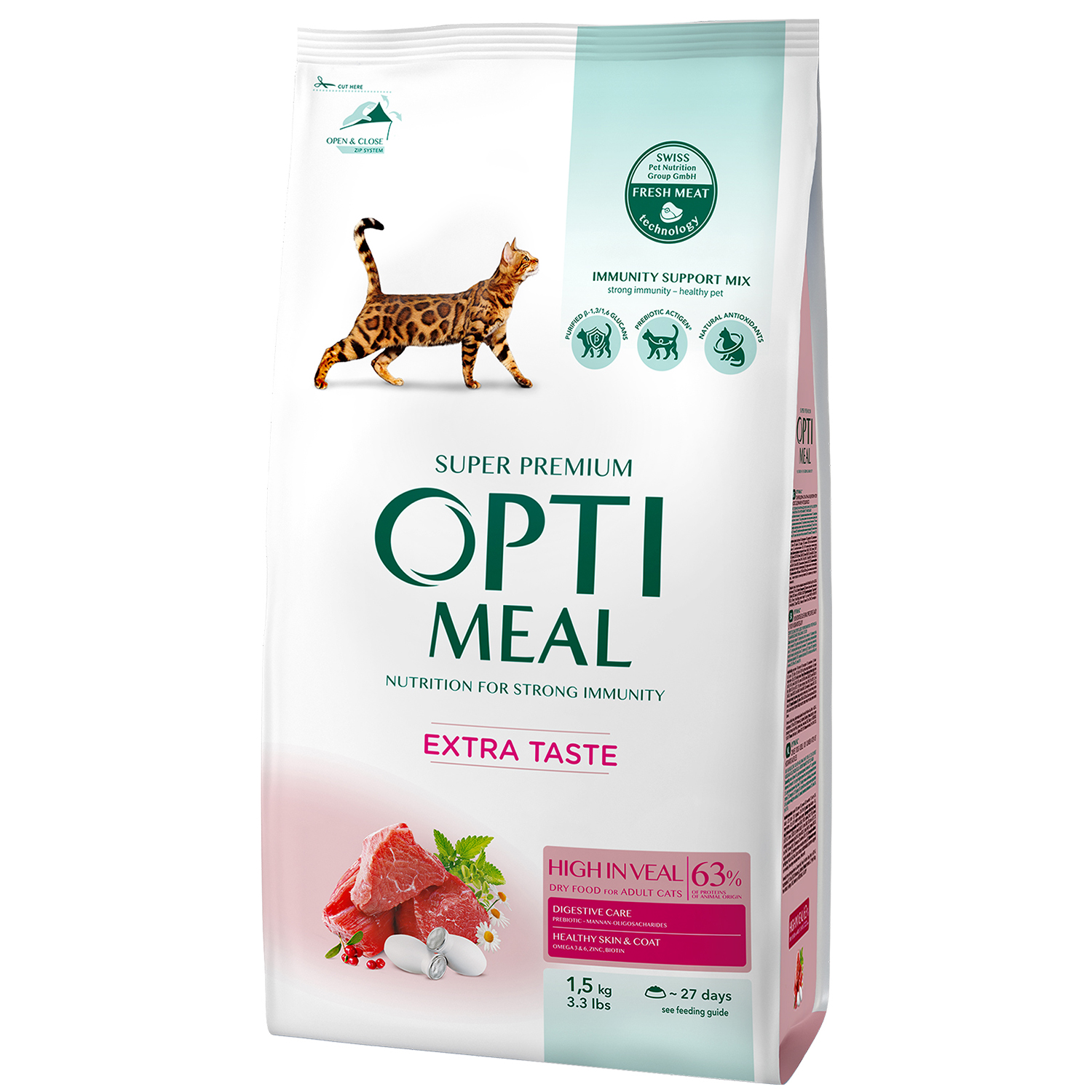 OptiMeal Düşük Tahıllı Dana Etli Yetişkin Seçici Kedi Maması 1.5 KG