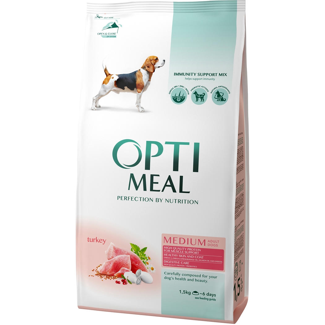 OptiMeal Düşük Tahıllı Hindili Orta Irk Yetişkin Köpek Maması 1.5 KG