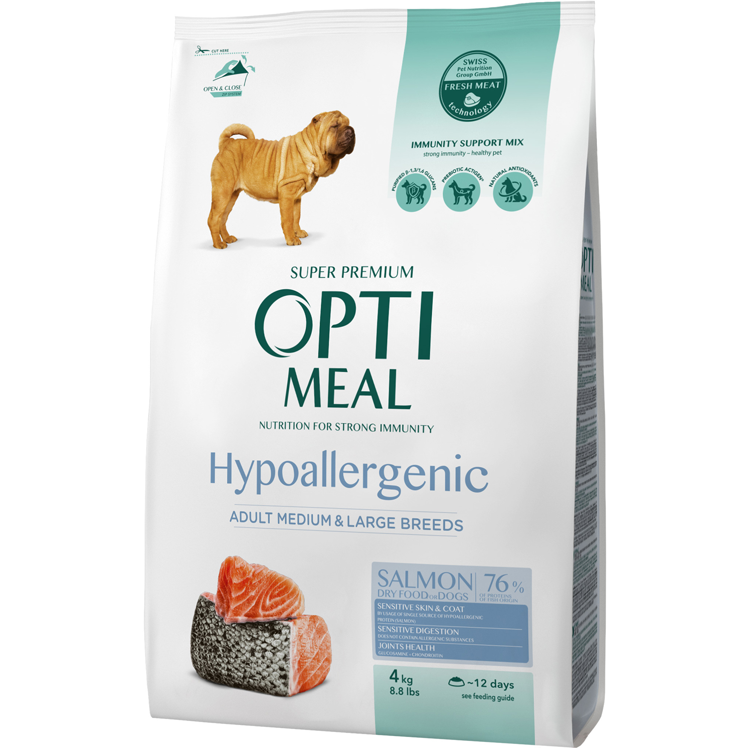 OptiMeal Düşük Tahıllı Somonlu Orta-Büyük Irk Hipoalerjenik Yetişkin Köpek Maması 4KG