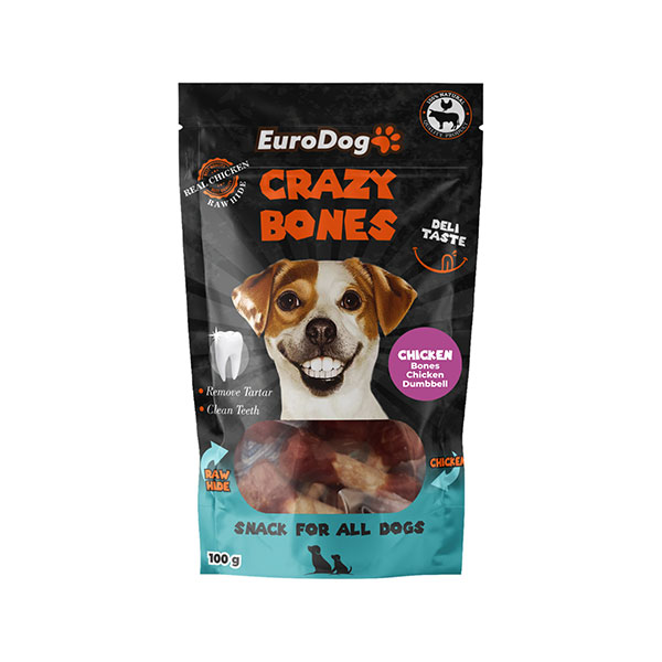 EuroDog Crazy Bones Diş Sağlığı için Tavuklu Dumbbell Köpek Ödül Maması 100gr 6cm