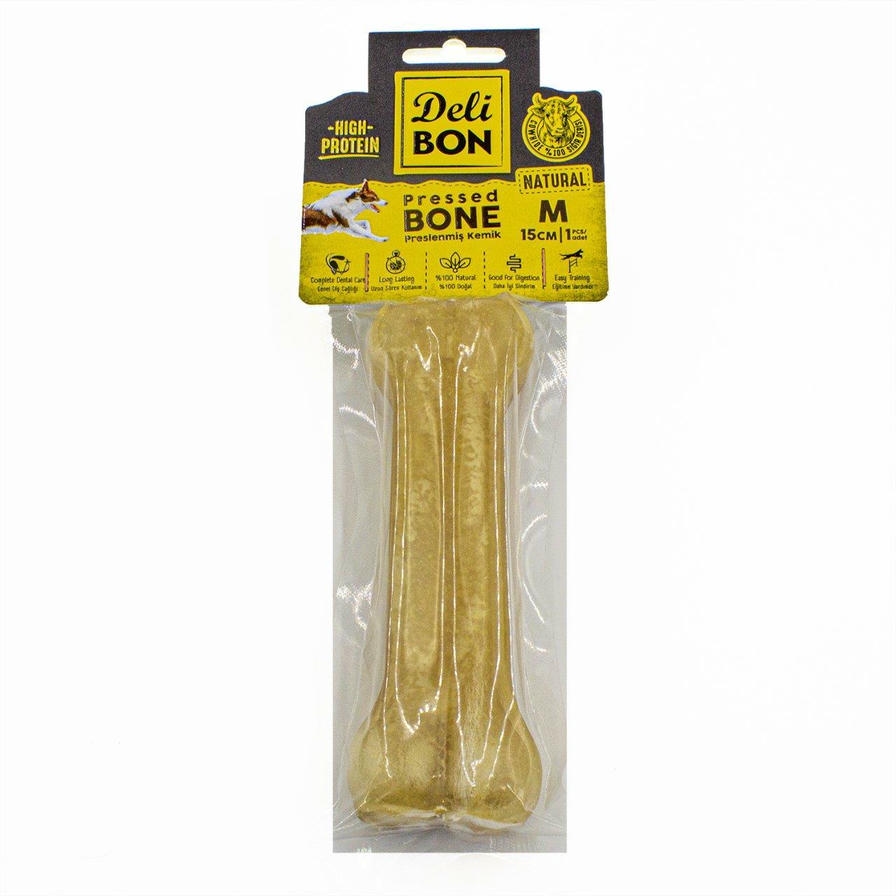 Delibon Gerçek Deriden Natural Pres Kemik Köpek Ödülü M 15 Cm