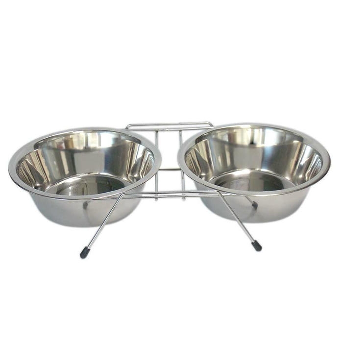 EuroDog Ayaklı İkili Krom Kaplı Mama Kabı 11 CM