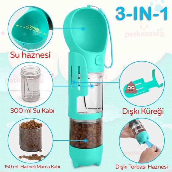 Pioneer Pet Köpek Seyahat Suluğu Mama Kabı İlaveli Mavi