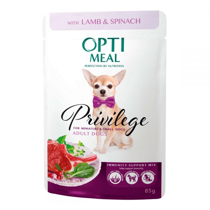 OptiMeal Tahılsız Kuzu Etli & Ispanaklı Küçük Irk Köpek Konservesi 85g