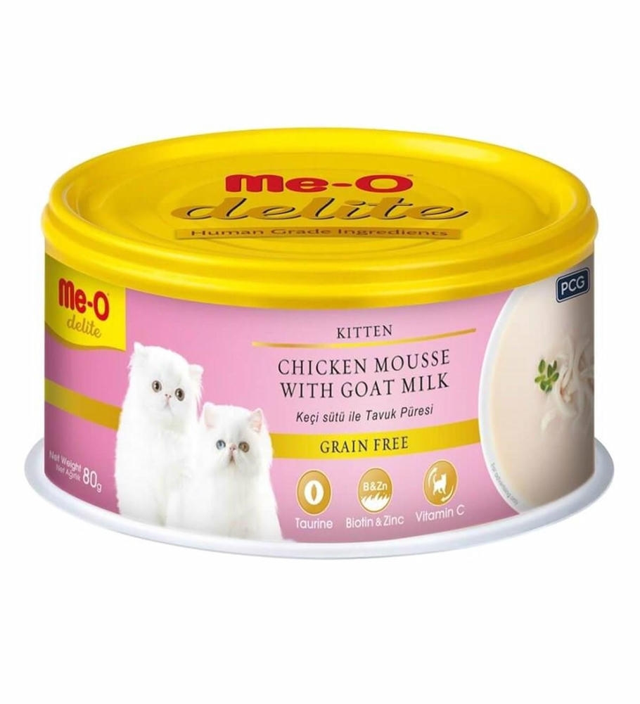 Me-O Delite Keçi Sütlü Tavuklu Tahılsız Ezme Yavru Kedi Konservesi 80gr