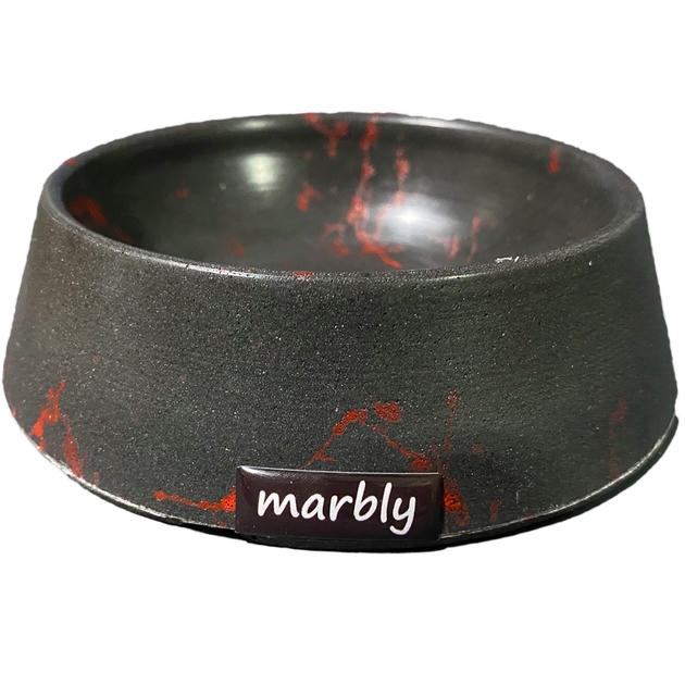 Migno Kedi-Köpek Mama-Su Kabı Mermer (Siyah-Kırmızı) 225 ml