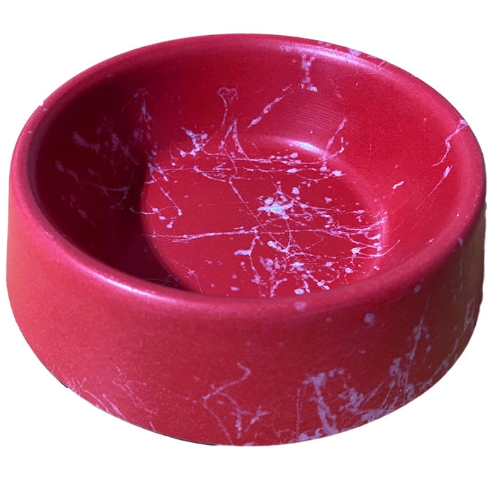 Migno Kedi-Köpek Mama-Su Kabı Mermer (Kırmızı-Beyaz) 16 oz