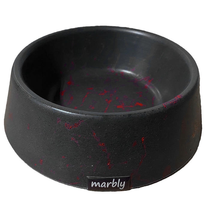 Migno Kedi-Köpek Mama-Su Kabı Mermer (Siyah-Kırmızı) 16 oz