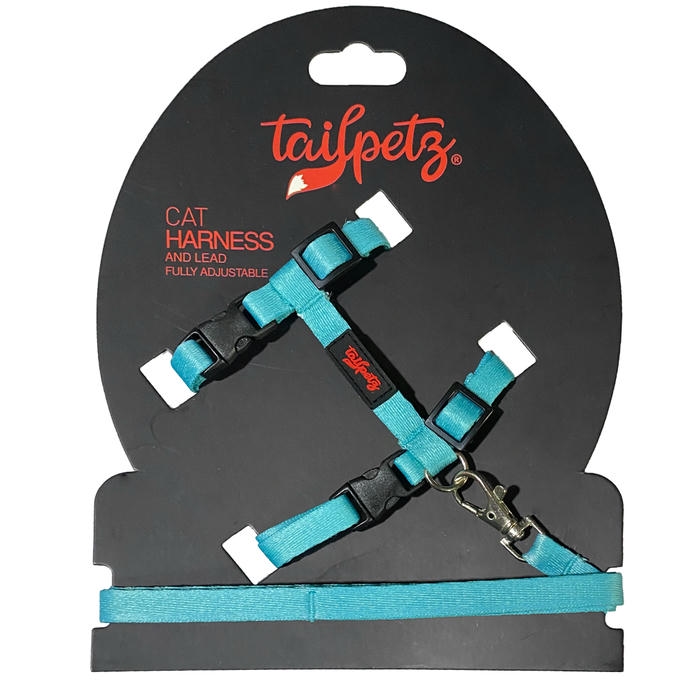 Tailpetz Kedi Göğüs Tasması + Kayış Okyanus Mavisi