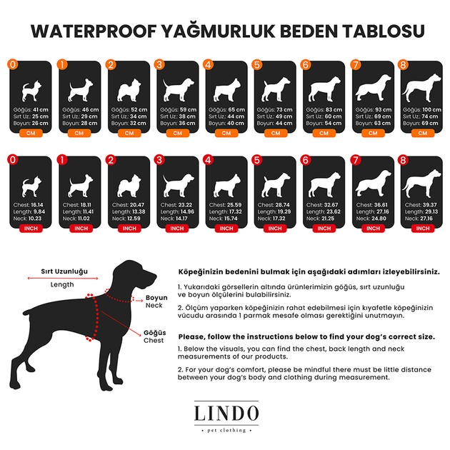 Lindo Cosmo Plus İçi Polarlı Su Geçirmez Köpek Yağmurluğu Beden 6