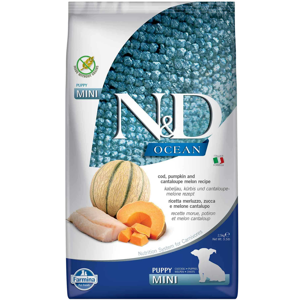 N&D Ocean - Morina Balıklı, Balkabaklı ve Kavunlu Küçük Irk Yavru Köpek Maması 2,5KG