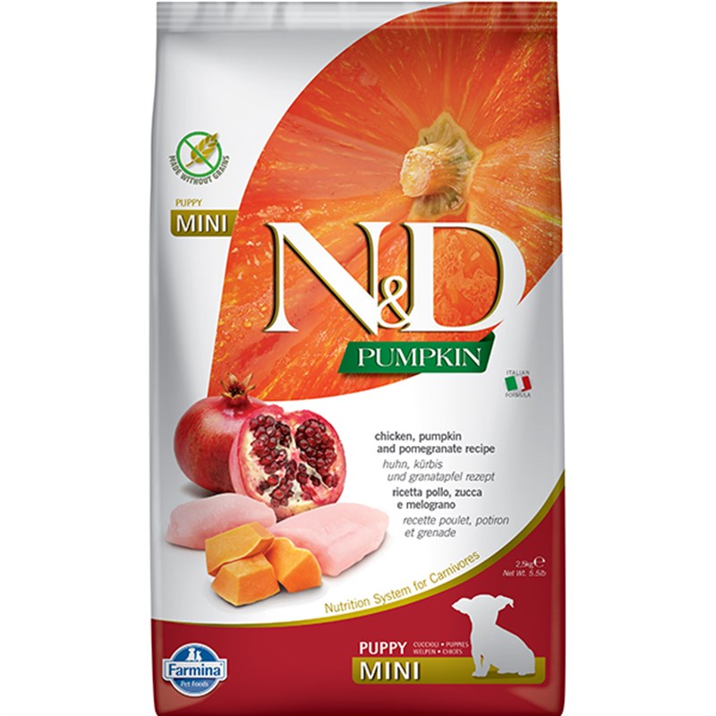 N&D Pumpkin - Tavuklu, Balkabaklı ve Narlı Küçük Irk Yavru Köpek Maması 2,5KG