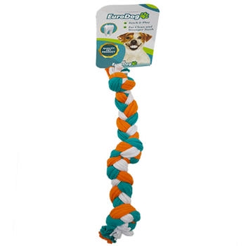 EuroDog Köpek Diş Kaşıma İpi 3 Düğümlü 25cm (Turuncu-Yeşil-Beyaz)