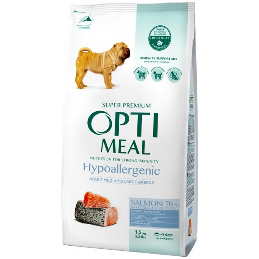 OptiMeal Düşük Tahıllı Somonlu Orta-Büyük Irk Hipoalerjenik Yetişkin Köpek Maması 1.5KG